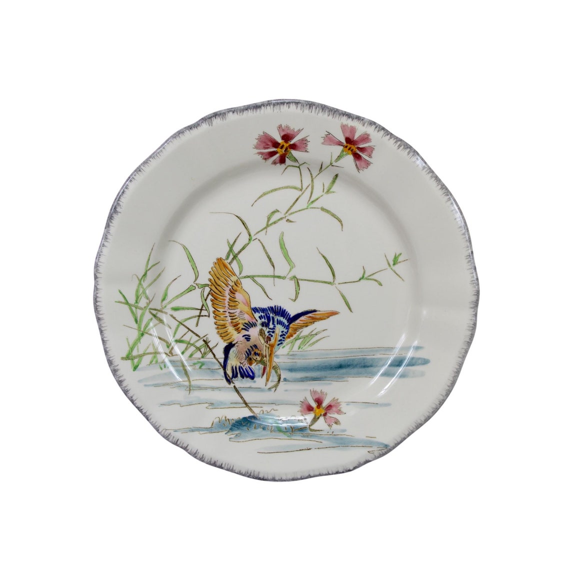 Bracquemont Kingfisher Plate, French Gien Majolica Plate, Hand Painted
