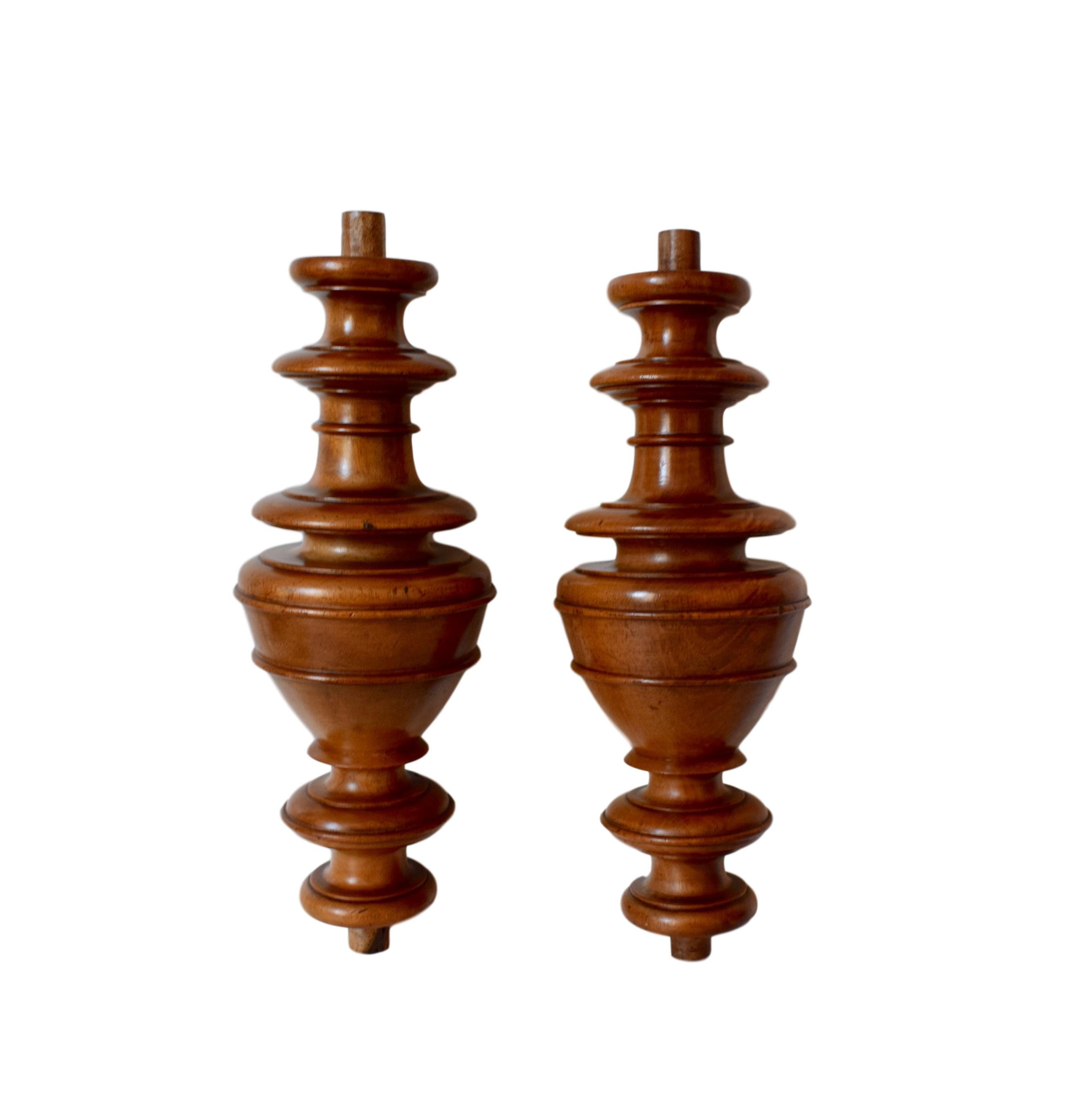 Antique Paire Architectural Messages Garniture Bois Noyer Piliers - de Colonnes Récupération Restaur