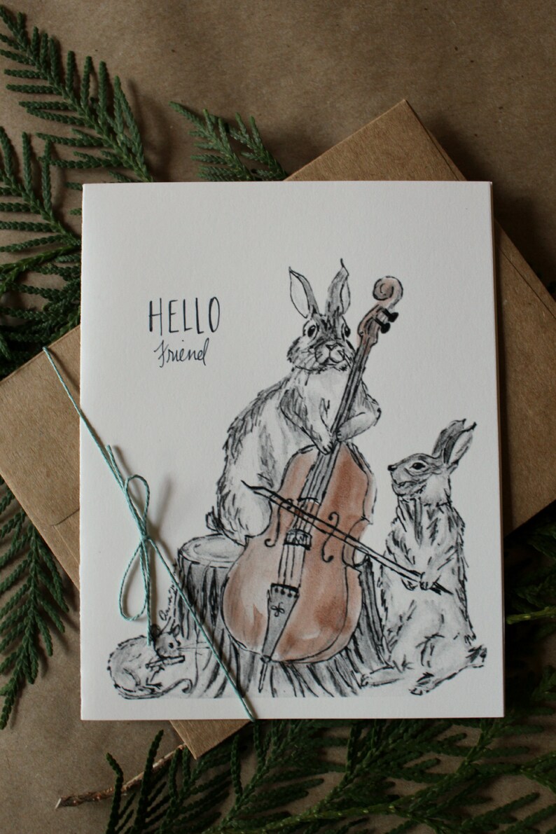 Rabbits and Bass Greeting Card Set of Four 4