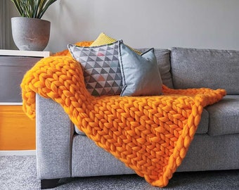 Manta de punto grueso NARANJA / Manta de hilo gigante / Hilo jumbo / Hilo gigante / Hilo de lana gigante / Lana británica