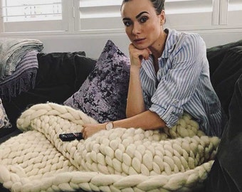 Manta de punto grueso color crudo / Manta de hilo gigante / Hilo jumbo / Hilo gigante / Hilo de lana gigante / Lana británica