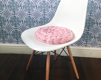 Cojín de ganchillo gigante / Lana británica / Cojín de lana / Hilo gigante / Hilo de lana gigante / Verde azulado / Gris / Naranja / Crudo / Blanco / Rosa