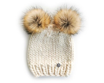 Tilly Bobble Tamaño del niño / Super Chunky / Hecho a mano / Sombrero de punto / Sombrero de lana / Piel sintética / Pompón peludo / Niños