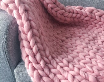Manta de punto grueso ROSA / Manta de hilo gigante / Hilo jumbo / Hilo gigante / Hilo de lana gigante / Lana británica