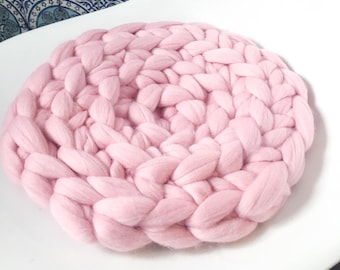 Cojín de ganchillo gigante / Lana británica / Cojín de lana / Hilo gigante / Hilo de lana gigante / Verde azulado / Gris / Naranja / Crudo / Blanco / Rosa