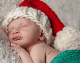 Sombrero de Papá Noel de punto grueso / Lana Merino / Bebé recién nacido Niños Adultos / Todos los colores / Sombrero de Navidad de lana gruesa