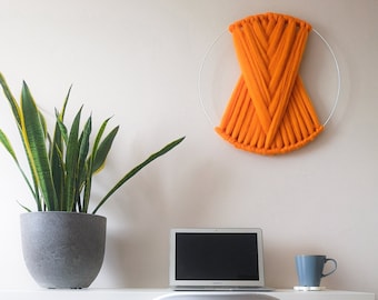Tapiz de pared grande de macramé / Redondo / Lana gruesa / 50 cm
