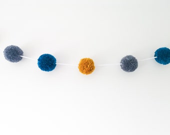 Medio Pom Pom Garland / Lana de mostaza amarilla gris azul