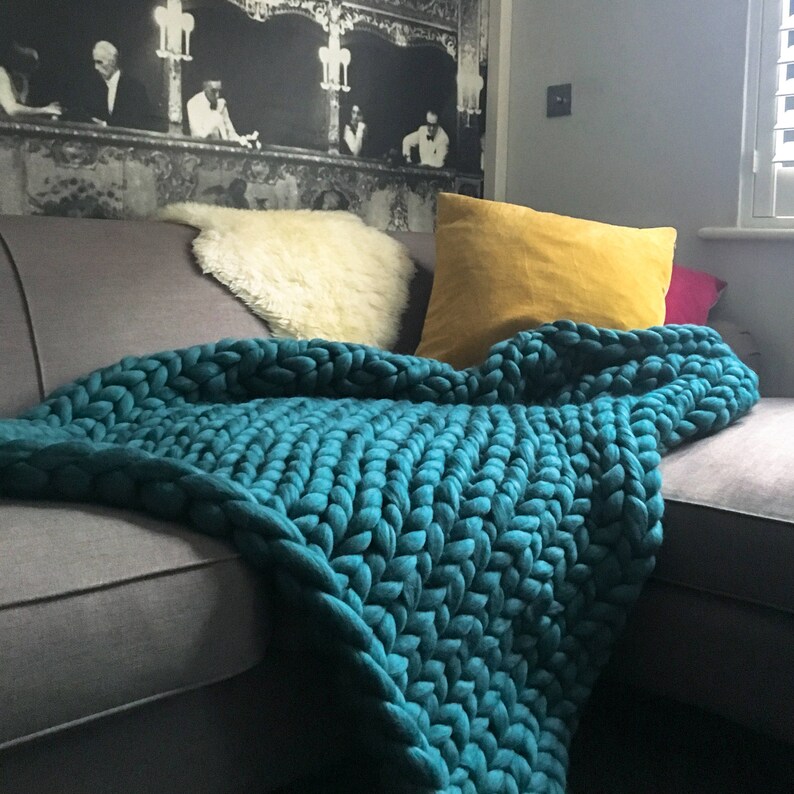 Chunky Knit Blanket ORANGE Giant Yarn Throw Jumbo Yarn Giant Yarn Giant