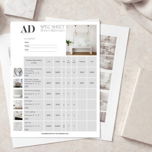 Interior Design Product Specification Sheets (Set of 4) | FFE Tear Sheets for Furniture, Materials & Fixtures Template
