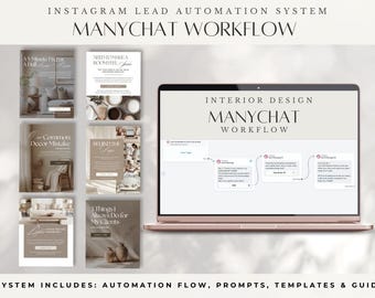 Sistema de generación de leads para diseñadores de interiores en Instagram / Flujo de trabajo de automatización de ManyChat + Mensajes de publicación + Entrega de imanes de leads