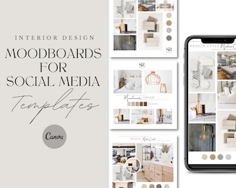 Interior Design Social Media Templates | Moodboards, Home Decor Design Concept, Client Style Boards Instagram Posts & Story Bundle