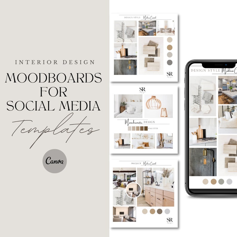 Interior Design Social Media Templates Moodboards, Home Decor Design Concept, Client Style Boards Instagram Posts & Story Bundle image 1