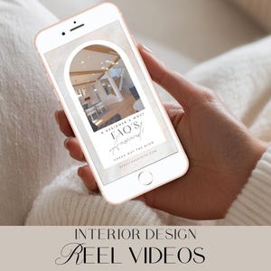 May include: A smartphone displaying a graphic with the text "A Designer's Most FAQ's Answered" and a photo of a room with a vaulted ceiling. The text also includes "Check out the blog" and a website address.