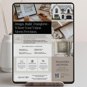 Modèle de flyer marketing professionnel pour concepteurs et constructeurs, brochure d'entreprise pour la rénovation de maisons, la construction et la décoration d'intérieur