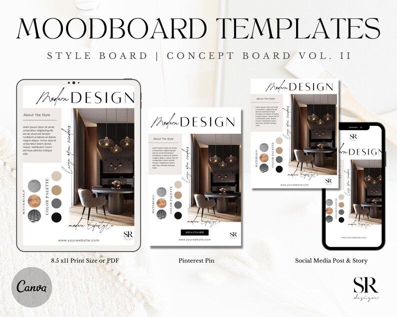 Interior Design Mood Board Canva Templates | Interior Design Concept ...