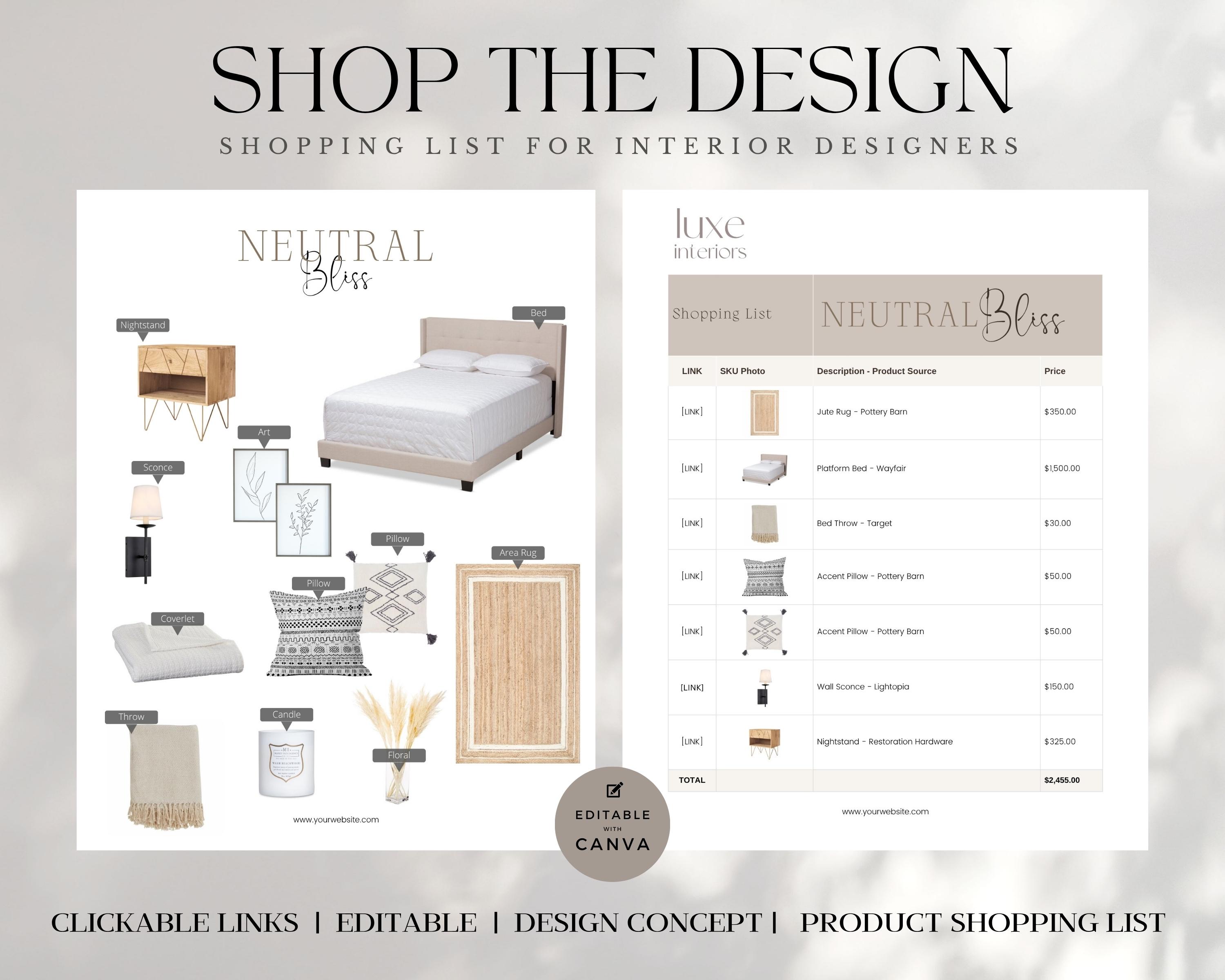 Interior Design Concept Board Template | Shoppable E-design Moodboard ...