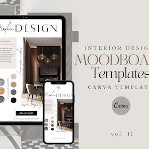 Plantillas de Canva para tableros de ideas de diseño de interiores / Tablero conceptual de diseño de interiores / Redes sociales / PDF imprimible / Herramienta de presentación de diseño