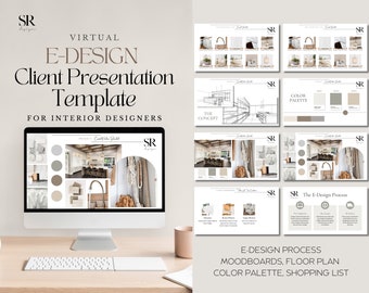 Virtual E-Design Client Presentation Templates + Design Board Moodboards, Paint Color Chart, Client Shopping List, Design Concept