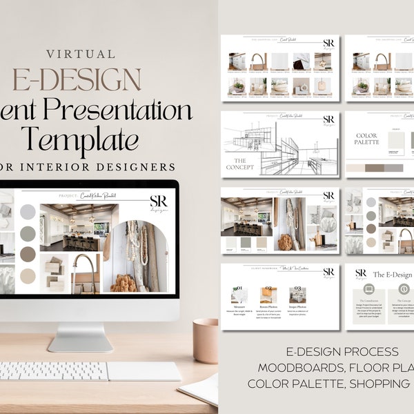 Virtual E-Design Client Presentation Templates + Design Board Moodboards, Paint Color Chart, Client Shopping List, Design Concept