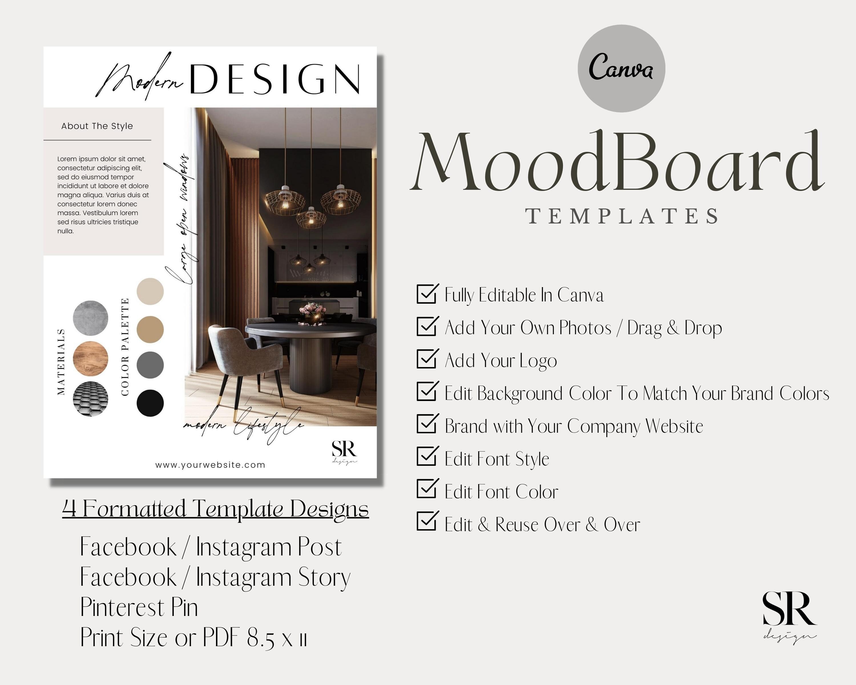 Interior Design Mood Board Canva Templates | Interior Design Concept ...