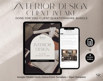 Interior Design Client Intake Form - Fillable Google Form and Canva Template - Lead Capture & Onboarding Bundle