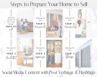 Real Estate Steps to Prepare To Sell Your Home Social Media Marketing Kit + FREEBIE - Facebook Instagram Realtor Marketing Content