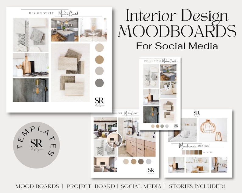 Interior Design Social Media Templates Moodboards, Home Decor Design Concept, Client Style Boards Instagram Posts & Story Bundle image 4