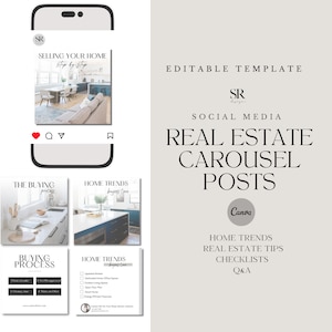 Real Estate Themed Social Media Carousel A&B Posts Canva Template | Staging Tips, Real Estate Tips, Checklists + MORE for Instagram Facebook