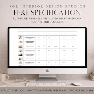 Interior Design FF&E Specification System | Furniture and Finishes Schedule with Budget Framework