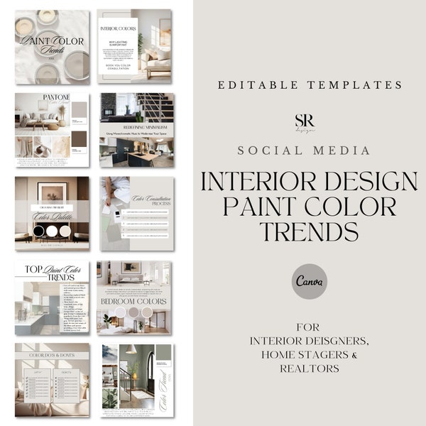 Interior Design Social Media Bundle - Interior Paint Color Trend Social Media Posts + Planner with Content ideas, Hashtags + More!