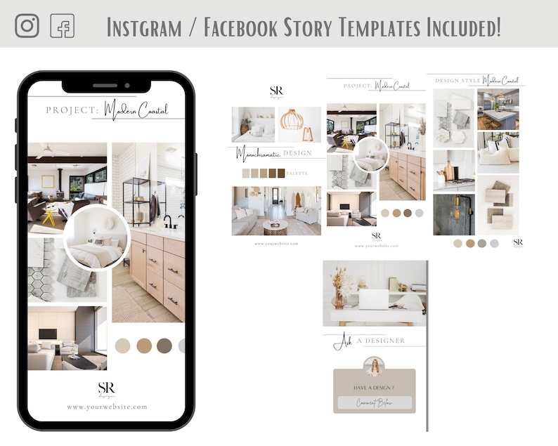 Interior Design Social Media Templates Moodboards, Home Decor Design Concept, Client Style Boards Instagram Posts & Story Bundle image 3