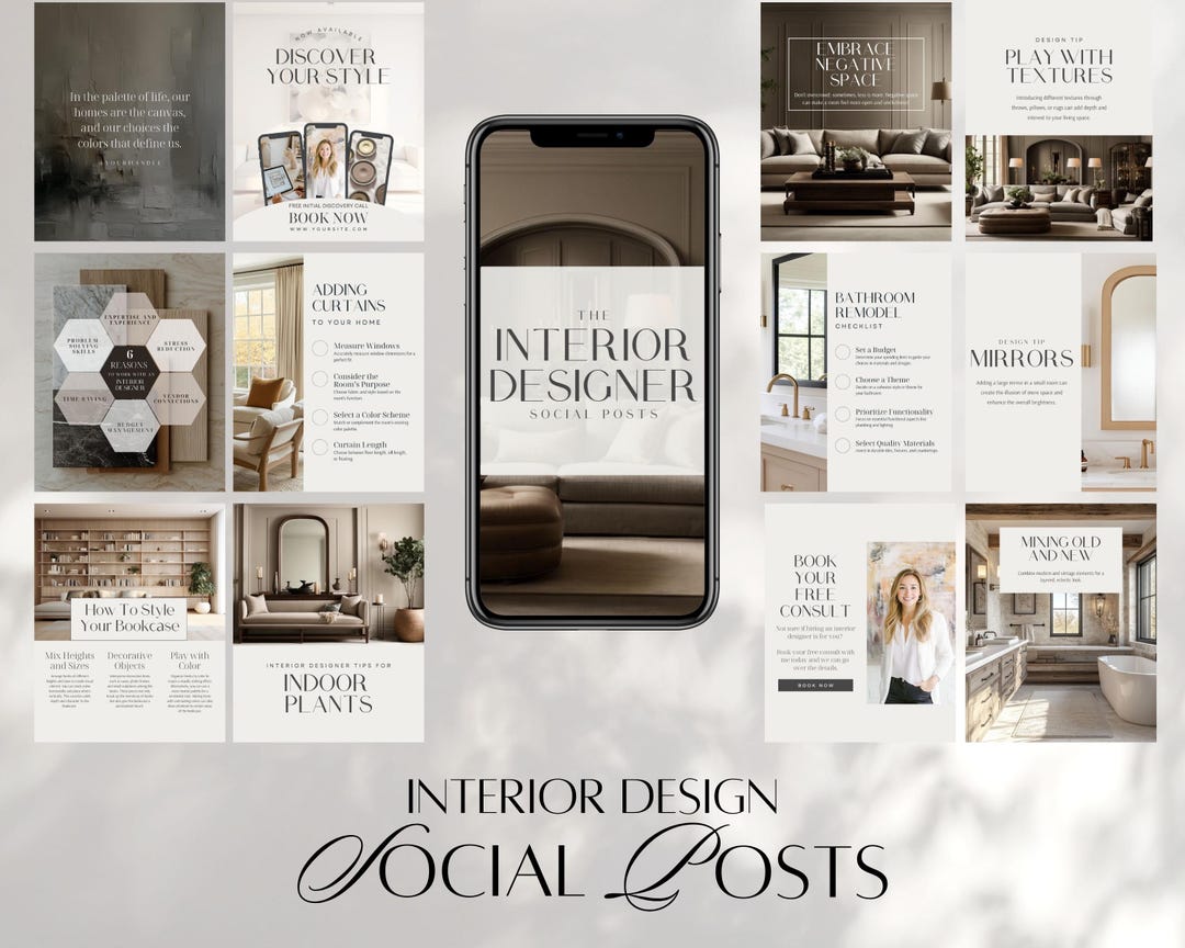 Interior Design Social Media Bundle | Done-for-you Posts, Captions ...