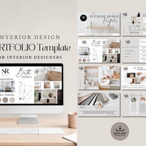Modelo de apresentação de portfólio de design de interiores | Processo de design, conceito de decoração para casa, projeto de cliente para designers de interiores, home stagers
