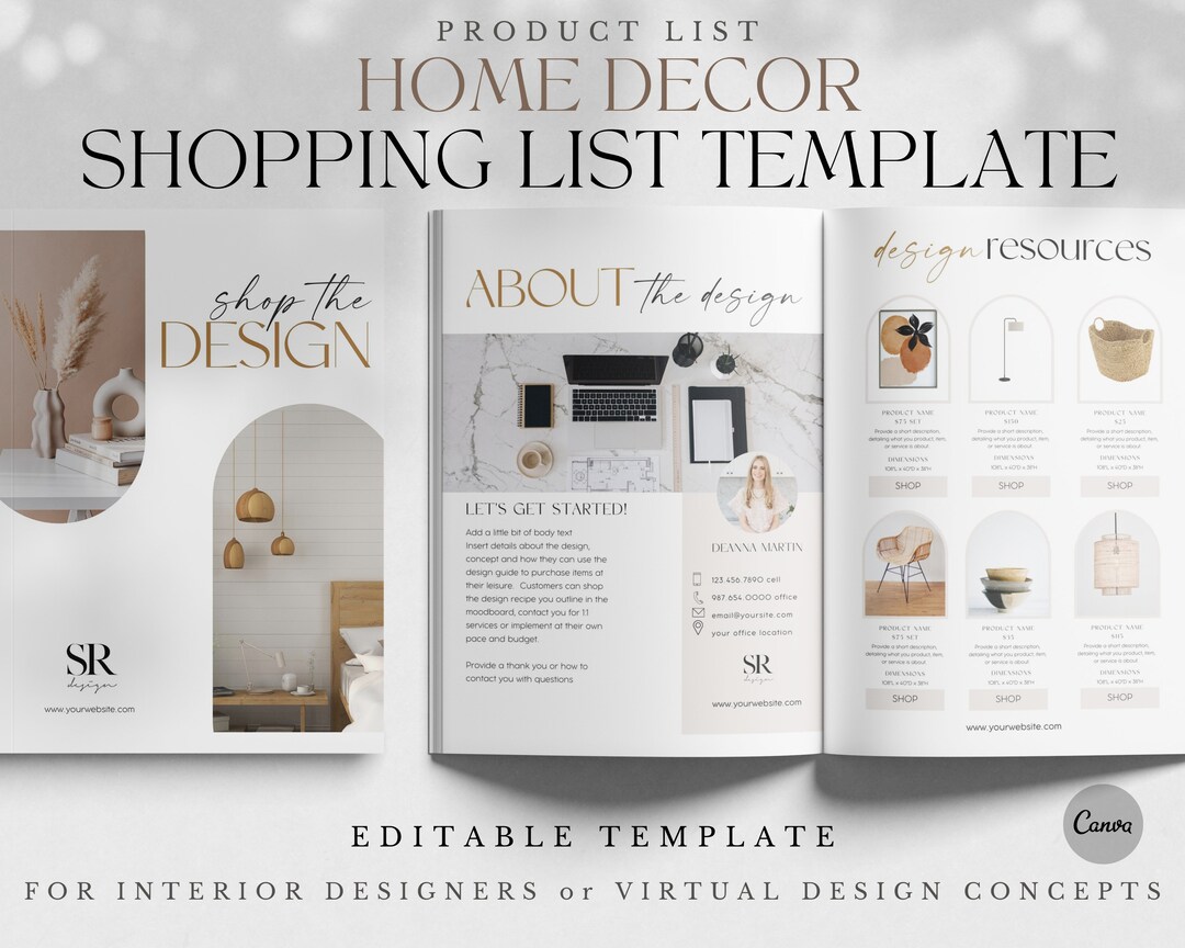 Home Decor Shopping List Template for Interior Designers Etsy