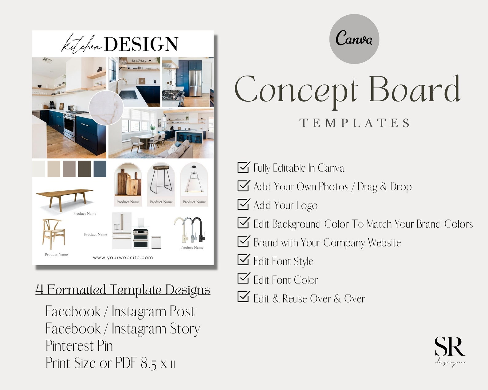 Interior Design Moodboard Template | Design Concept Board, Clickable ...