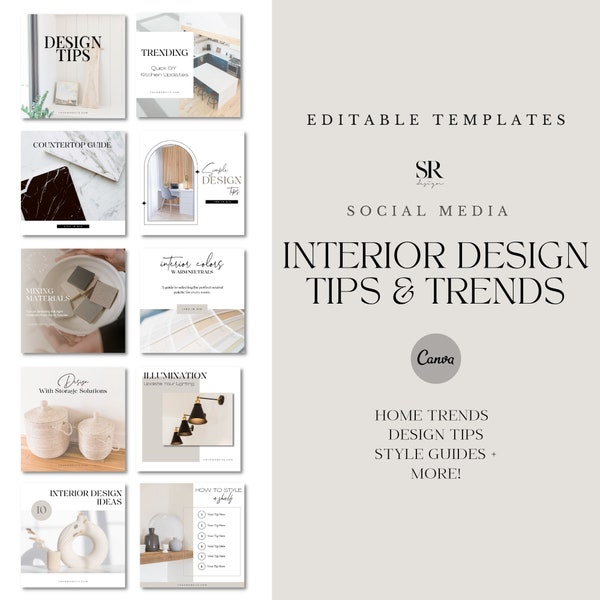 Inspiring Interior Design Home Decor Tips - Editable Video & Posts Social Media Canva Templates for Interior Designers, Stagers, Realtors