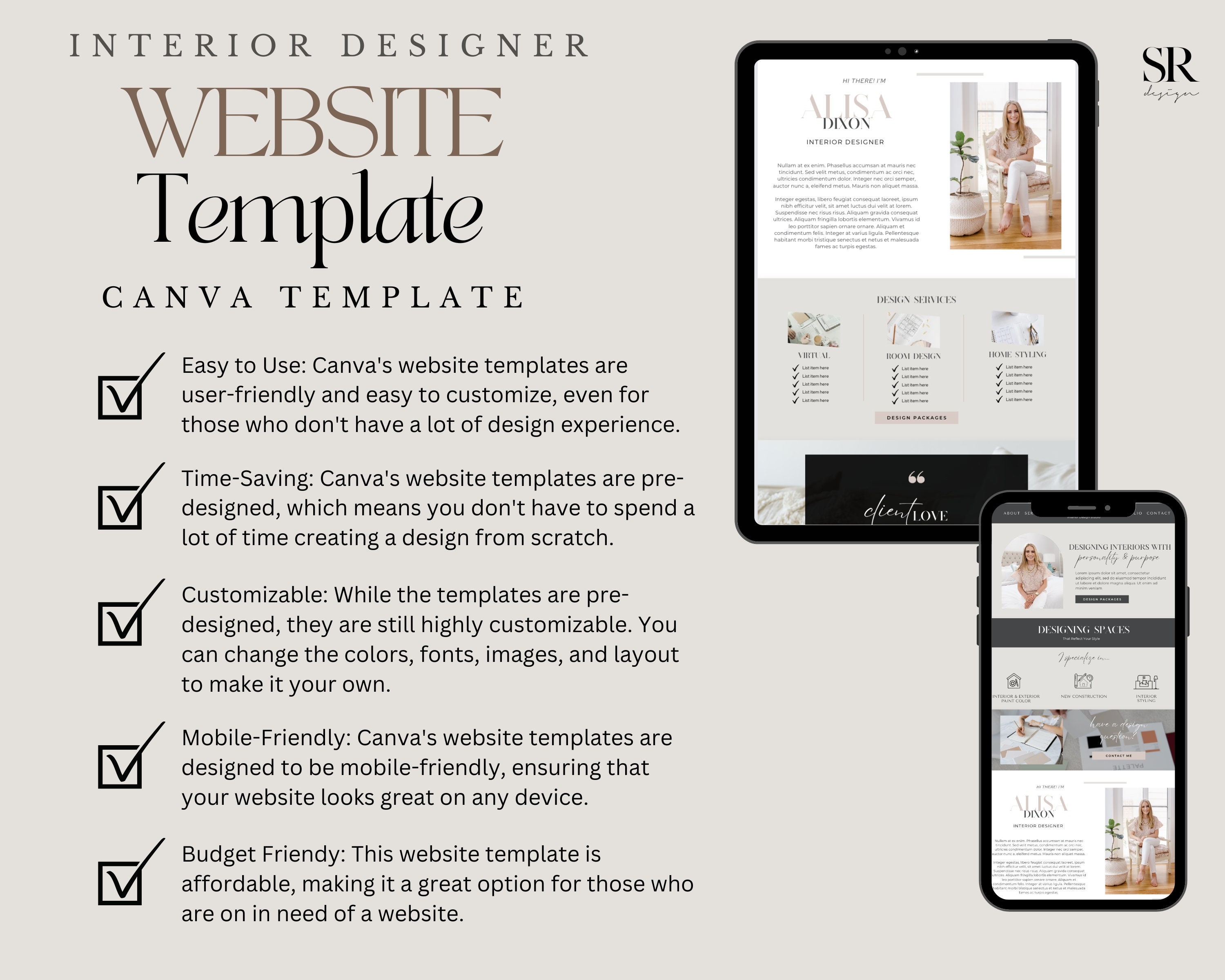Interior Design Website Template | Portfolio & Services Sales Page for ...