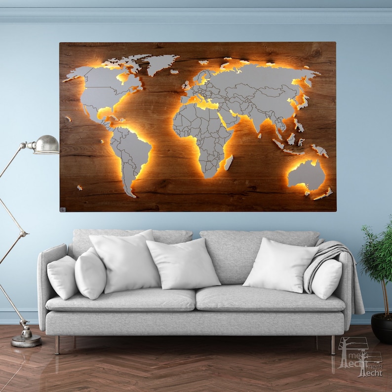 Weltkarte Eiche Style Eiche Dekor mit Struktur und Ländergrenzen Viele Varianten & Größen Bild 7