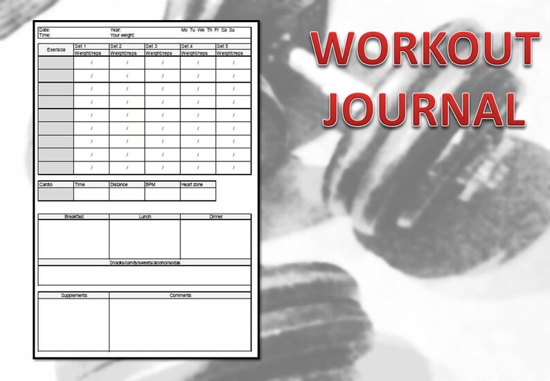 Printable Workout Journal. Track Your Workout Like a Pro. A4 and A5