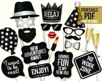 Retirement photo booth props: printable PDF. Retirement party ideas. Retirement party decorations decor. Digital retirement photo props
