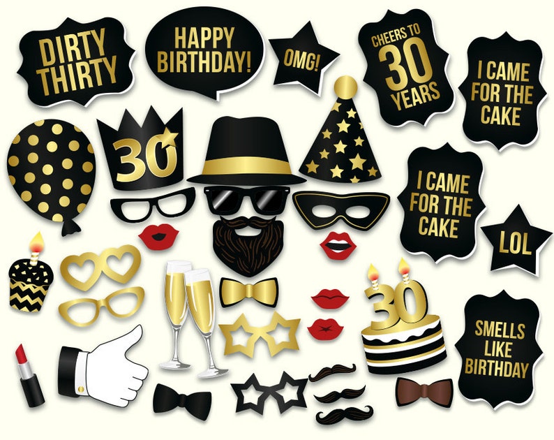 mustache-lips-black-and-gold-30th-birthday-photo-booth-props