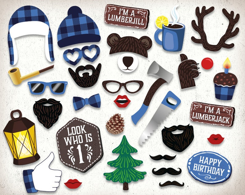 Lumberjack Photo Props Blue First Birthday: Printable PDF. - Etsy