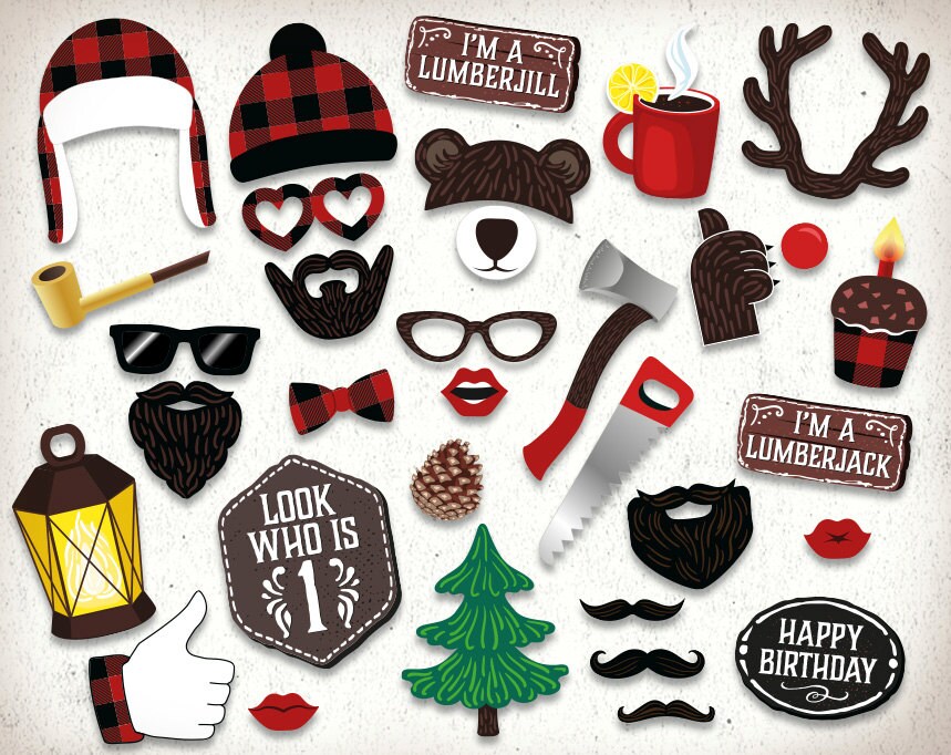 Lumberjack First Birthday Photo Booth Props : Printable PDF. - Etsy
