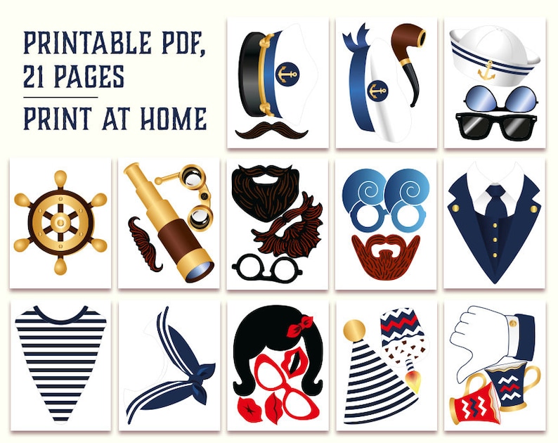 Nautical First Birthday Photo Booth Props: Printable PDF File. | Etsy UK