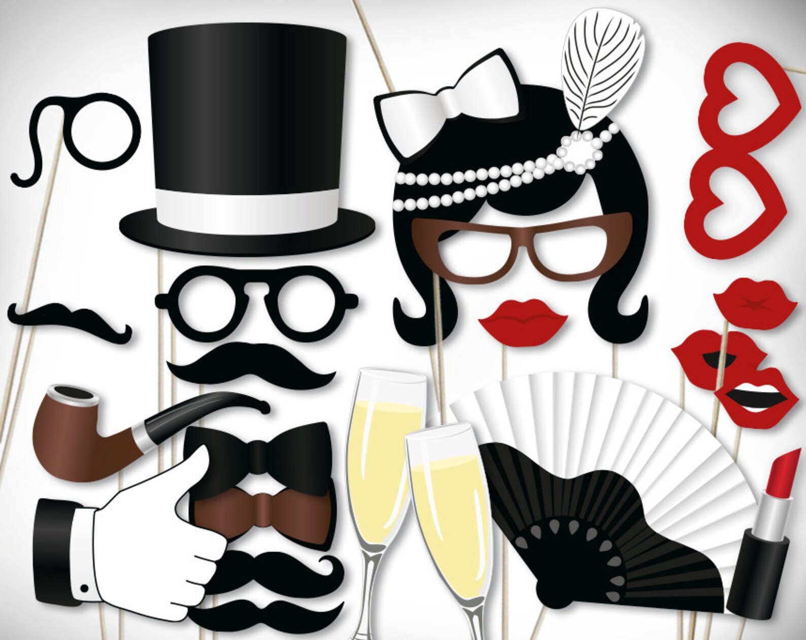 Vintage Photo Booth Props Printable PDF. Classic Roaring 20s Etsy