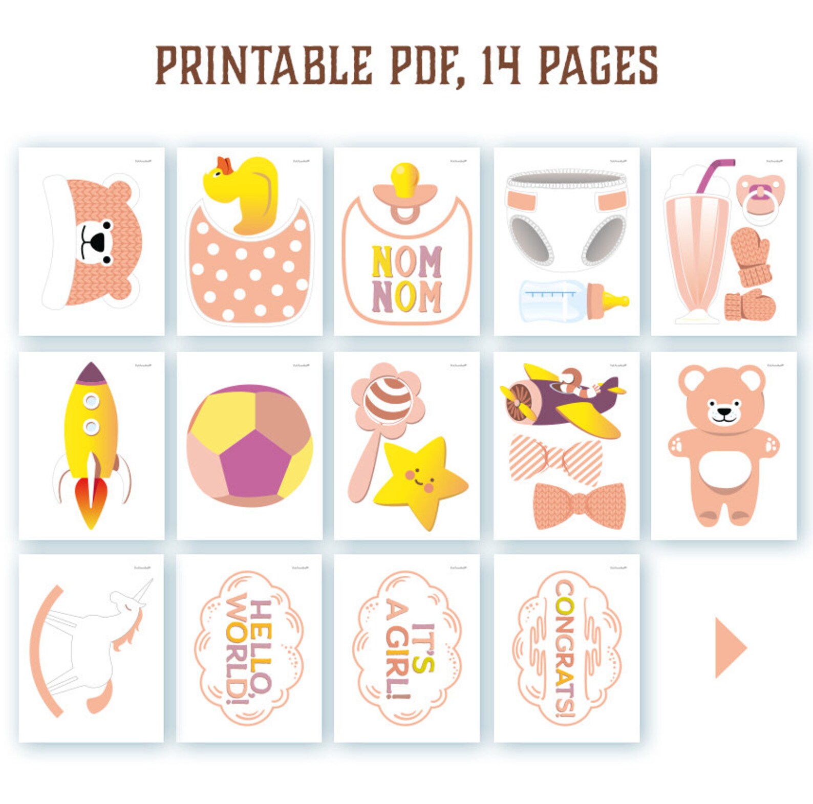 Girl baby shower photo booth props: printable PDF. Baby shower | Etsy