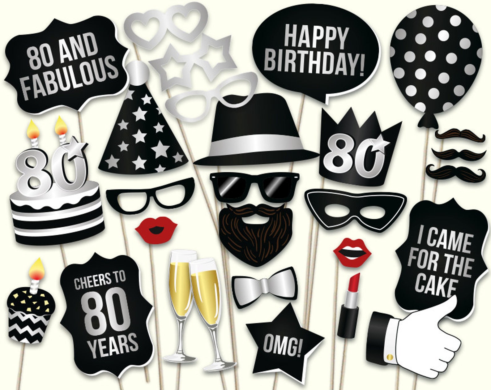 80th Birthday Photo Booth Props Printable PDF. Eightieth - Etsy