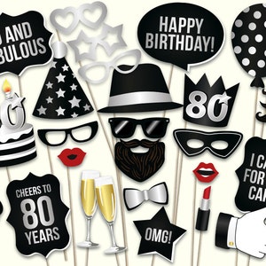 80th Birthday Photo Booth Props Printable PDF. Eightieth Birthday Party ...