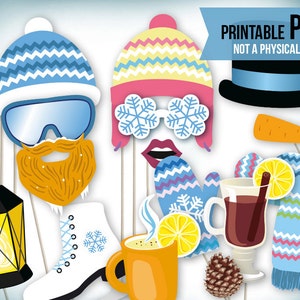 Printable winter photo booth props, PDF. Christmas photo props. Winter party decorations. Printable photobooth props. Digital download